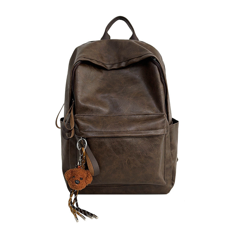 Women's Retro Leather Female College High Simple Leisure Backpack