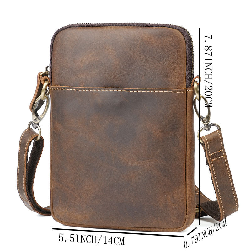 Men's Crazy Horse Leather Fashion Genuine Retro Trendy Large Men's Shoulder Bag