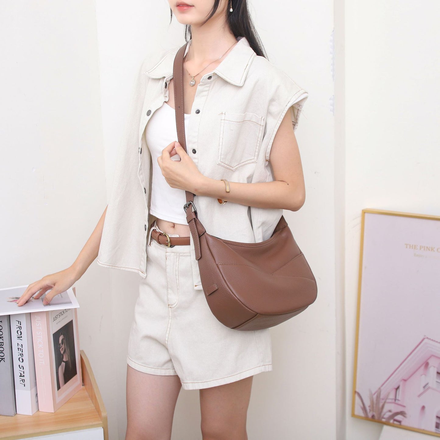 Women's First Layer Cowhide Single Zero Underarm Shell Mobile Soft Genuine Bags