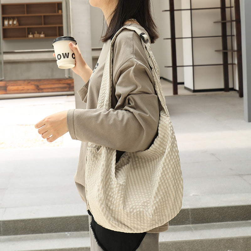 Women's Korean Style Plaid Dumpling Mori Striped Women's Messenger Bag