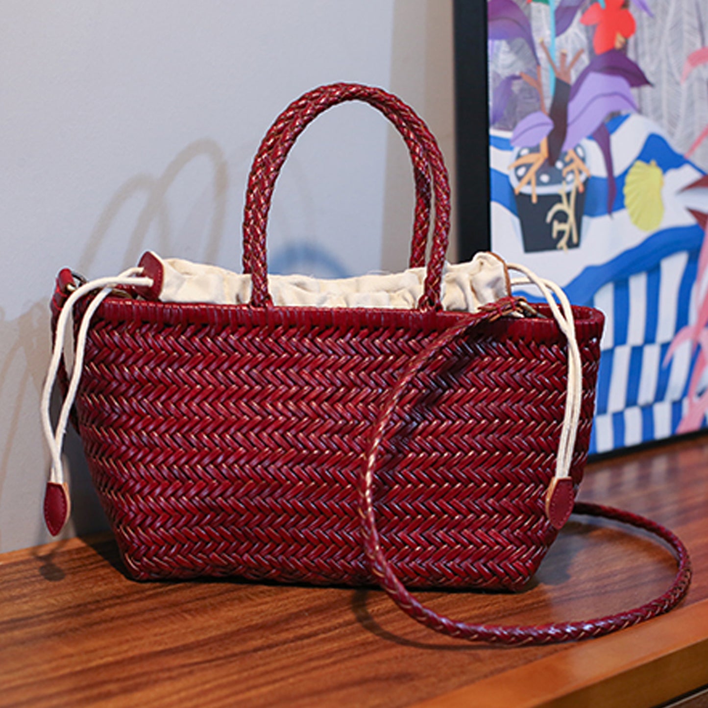 Women's Hand-woven French Style Vegetable Basket Leather Women's Handbag