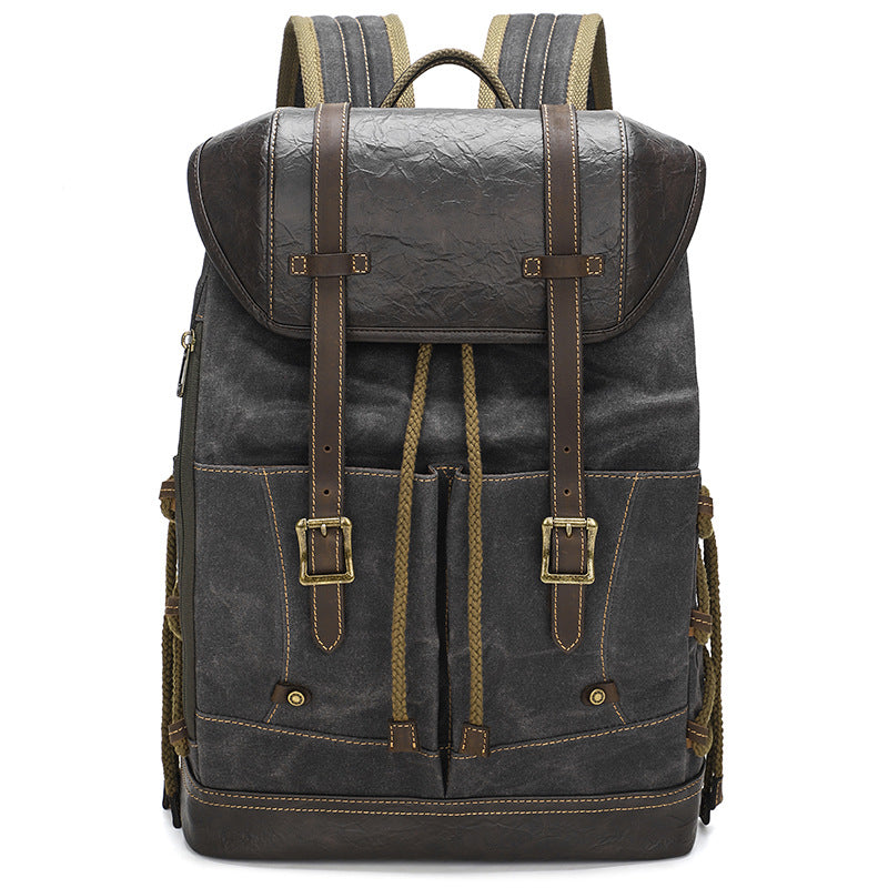 Men's Canvas Oil Wax Waterproof Computer Retro Leisure Backpack