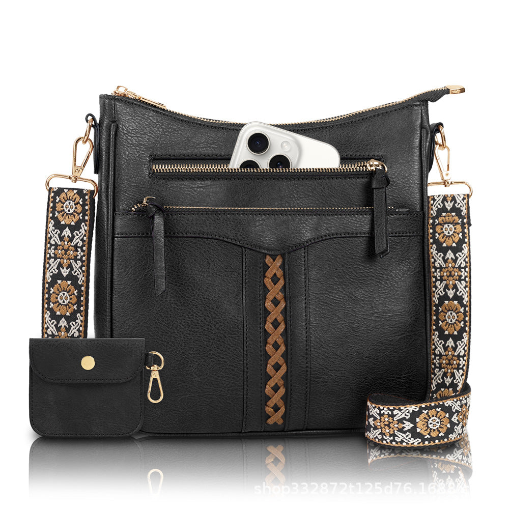 Women's Braid Rope Commuter Zipper Large Capacity Wide Women's Handbag