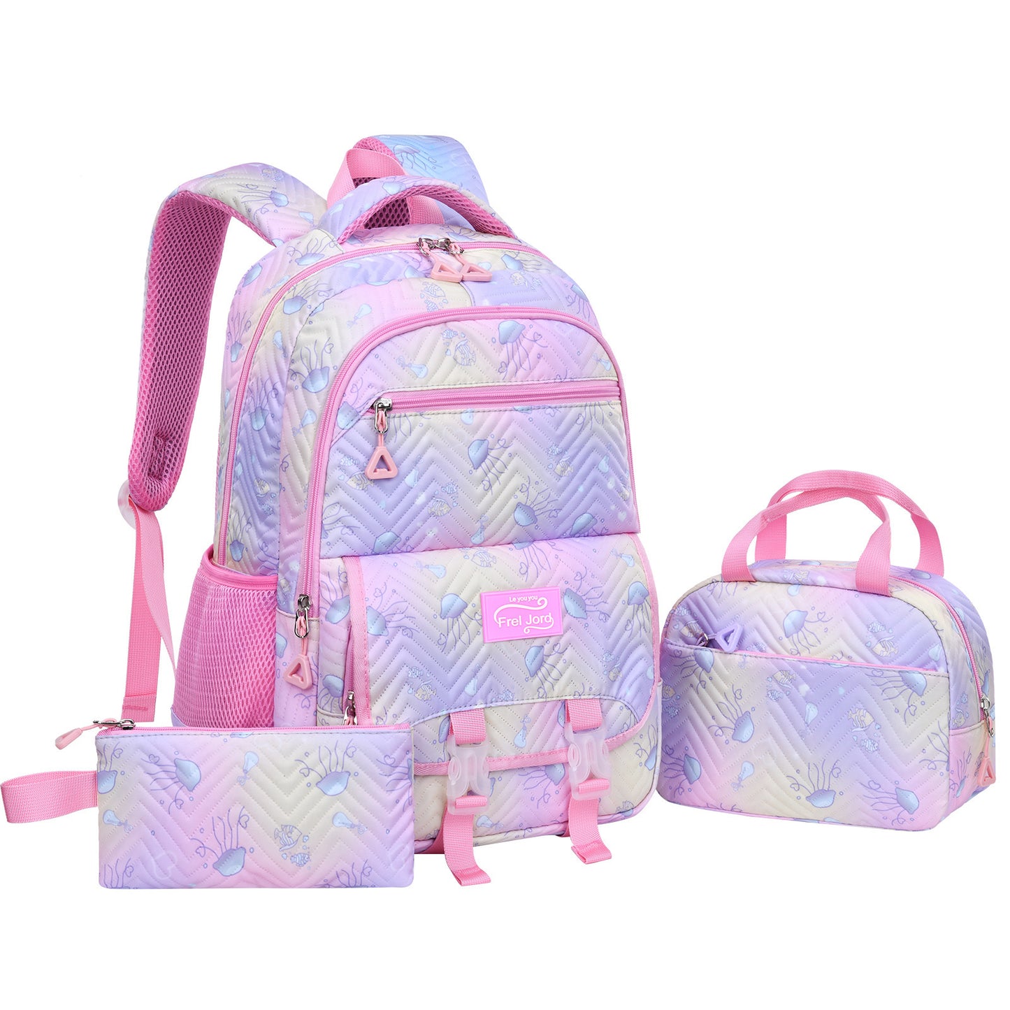 Cartoon Pencil Lunch Three-piece Set Breathable Large Primary School Bag
