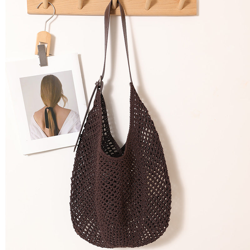Women's One Wax Rope Woven Hollow Mesh Women's Shoulder Bag