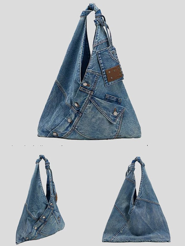 Women's Style Lazy Washed Denim Knotted Underarm Bags