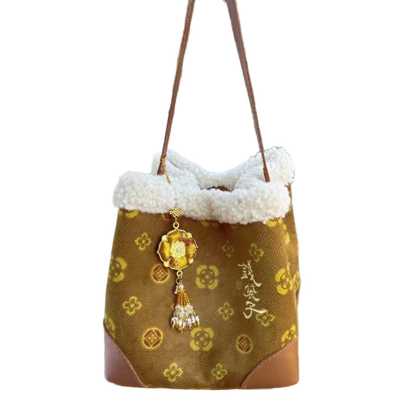 Rich Flower Gold Money Limit Khaki Women's Handbag