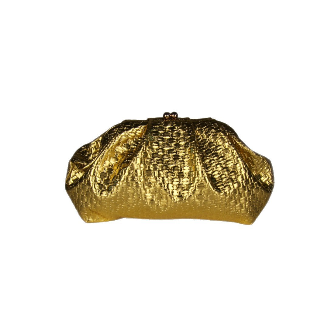 Color Woven Pattern Western Style Banquet Metal Shape Women's Leather Bag