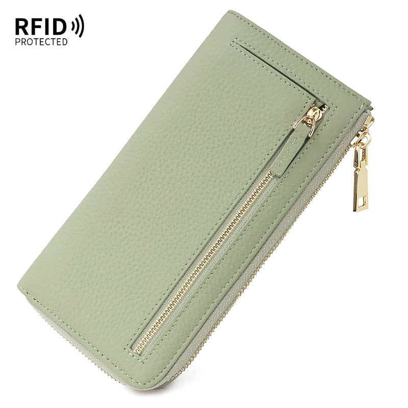 Women's Genuine Leather Long Zipper Fashion Clutch Ladies Wallet