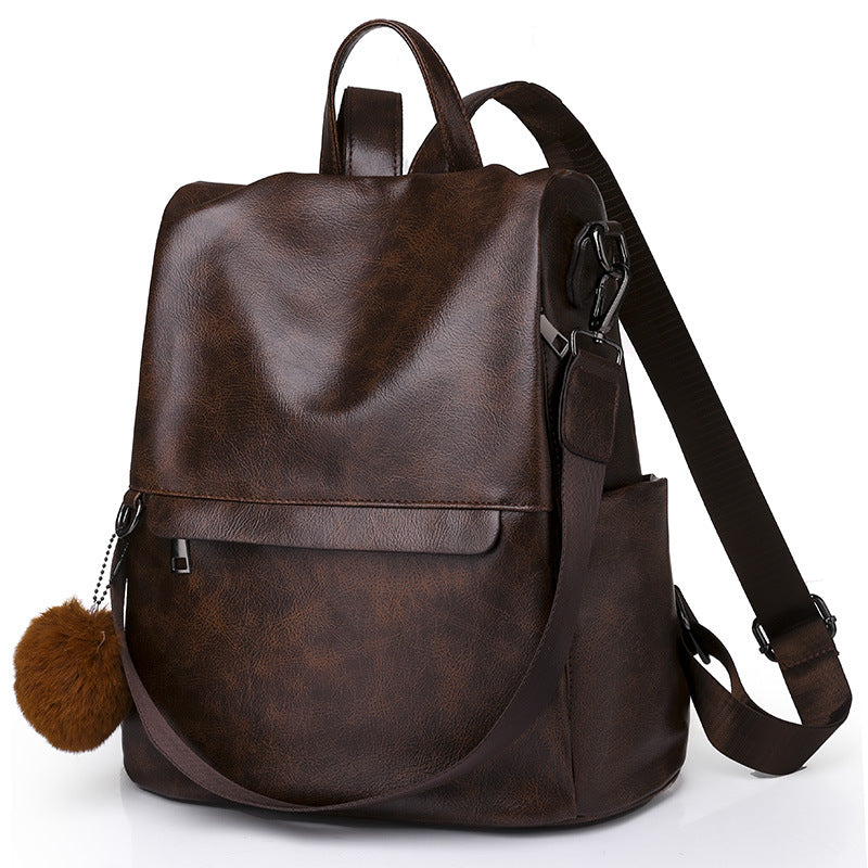 Women's Korean Street Fashion Individual Soft Leather Universal Backpack