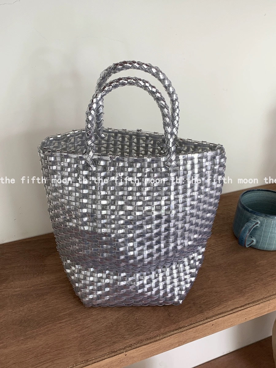 Basket Shiny Woven Stylish Beach Hand Women's Handbag