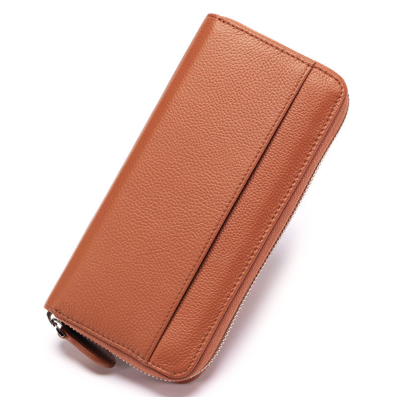 Women's First Layer Cowhide Organ Long Zipper Genuine Leather Large Capacity Ladies Wallet