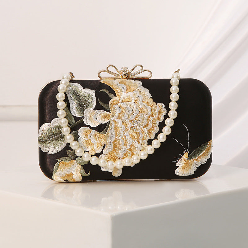 Women's Embroidery Chinese Style Cheongsam Matching Dresses Butterfly Flower Clutch Bags