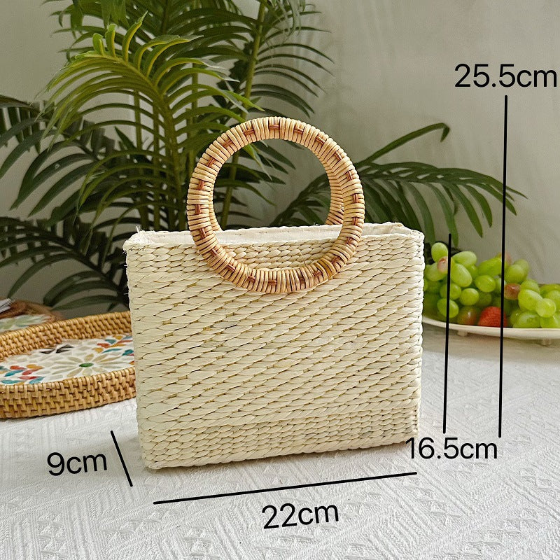 Women's Vietnam Handmade Woven Hollowed Straw Vacation Style Vegetable Women's Handbag