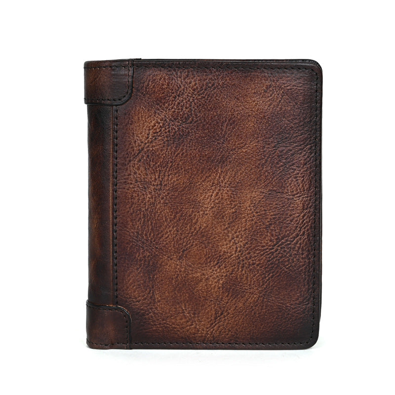 Women's & Men's First Layer Cowhide Short Retro Handmade Men's Wallet