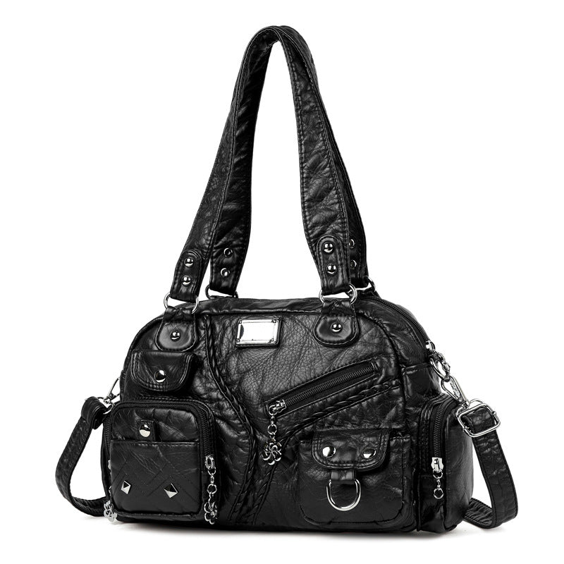 Women's Retro Soft Leather Motorcycle Trendy Women's Shoulder Bag