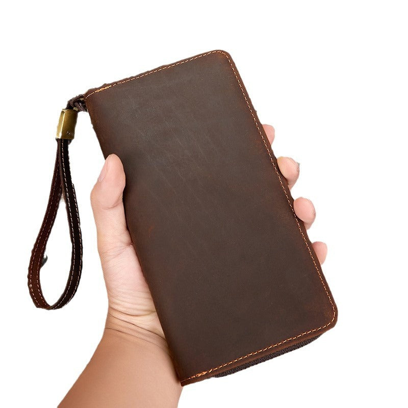Men's Crazy Horse Leather Genuine Fashion Retro Long Men's Wallets