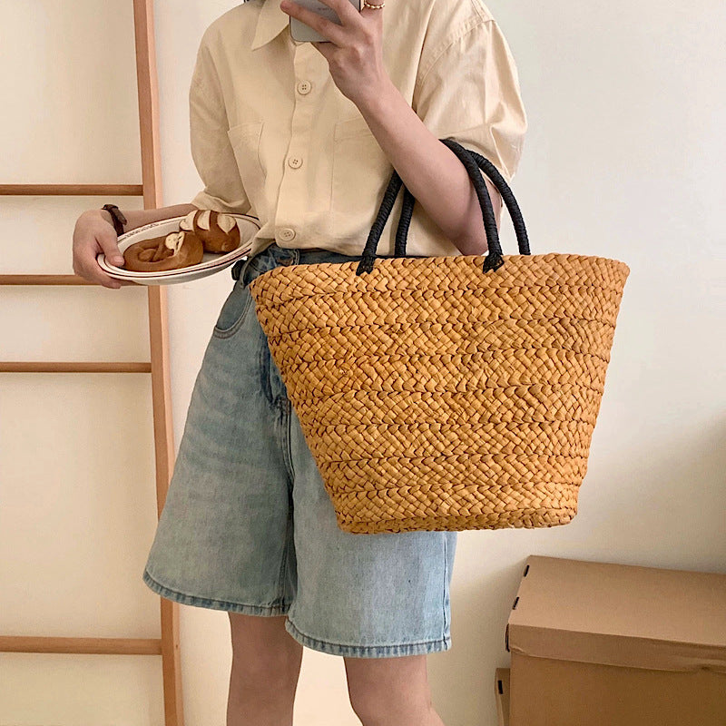 Vacation Style Hand-woven Portable Vegetable Basket Simple Women's Shoulder Bag