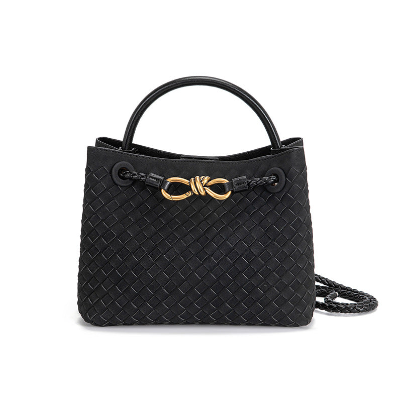 Women's Style Woven Metal Cord Fastener Portable Tote Bags