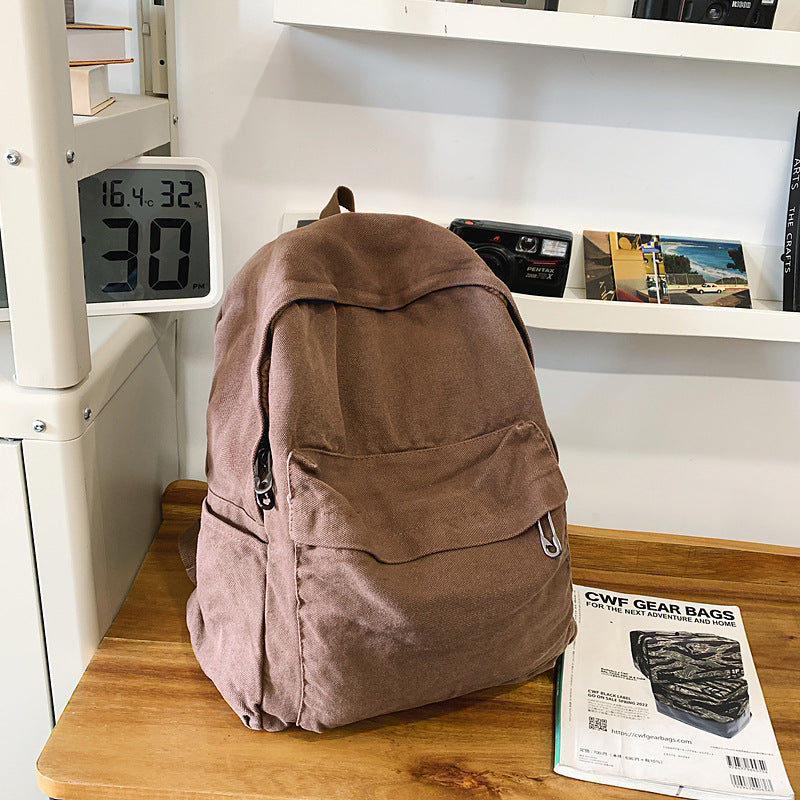 Women's Retro Mori Style Washed Canvas Korean High Universal Backpack