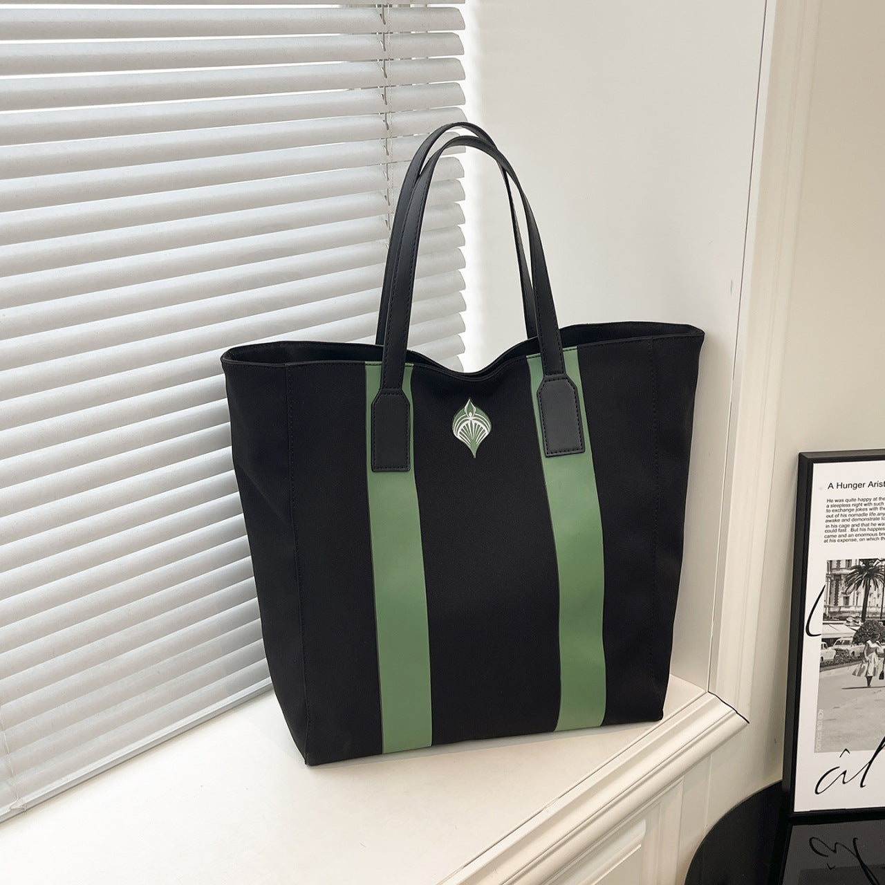 Style Oversized Contrast Color Striped Large Capacity Nylon Women's Shoulder Bag