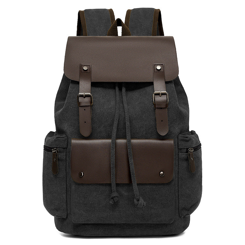 Men's Canvas Computer Personalized Fashion Drawstring Flip Leisure Backpack