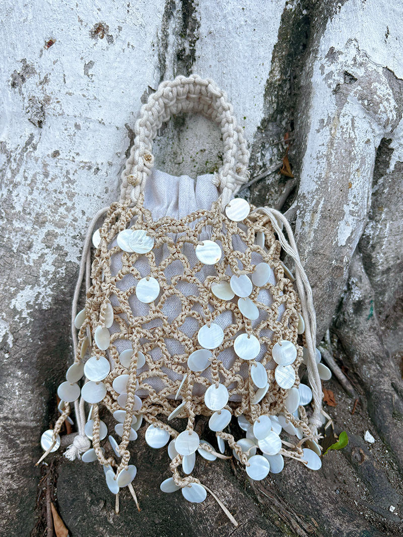 Woven Hollowed Beach Pastoral Vacation Style Shiny Sequin Portable Women's Handbag