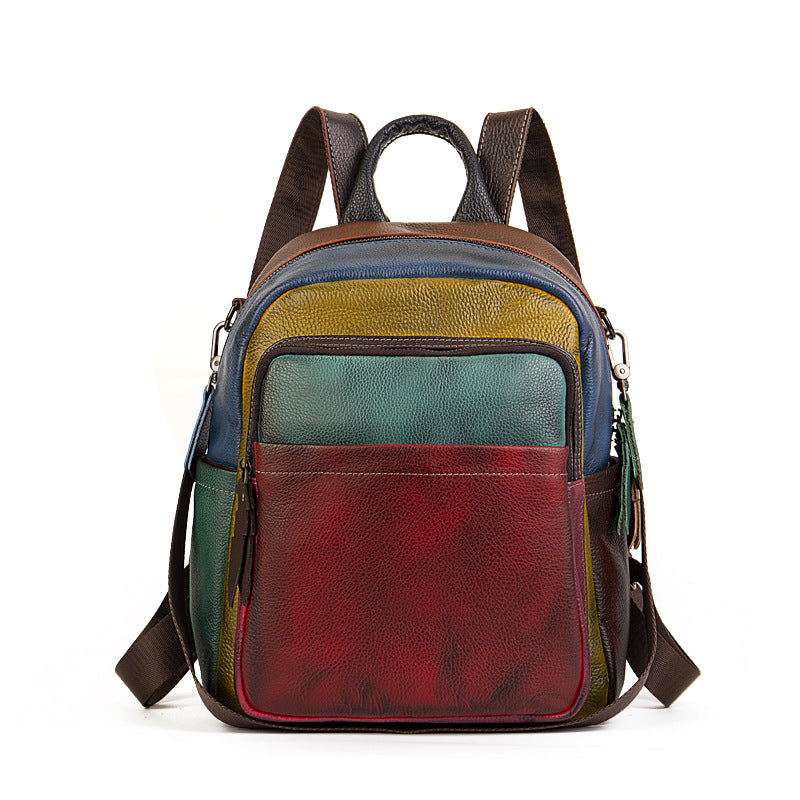 Women's Spring Leather Colored Mosaic Design Sense Large Capacity Backpacks