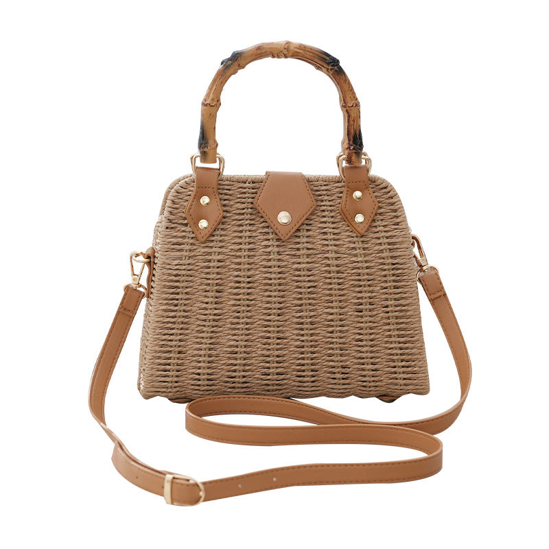 Women's Korean Style Bamboo Bending Straw Fashion Portable Vacation Women's Handbag