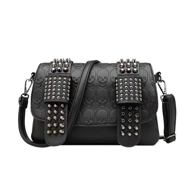 Women's Fashion Rivet Black Skull Embossed Trendy Bags