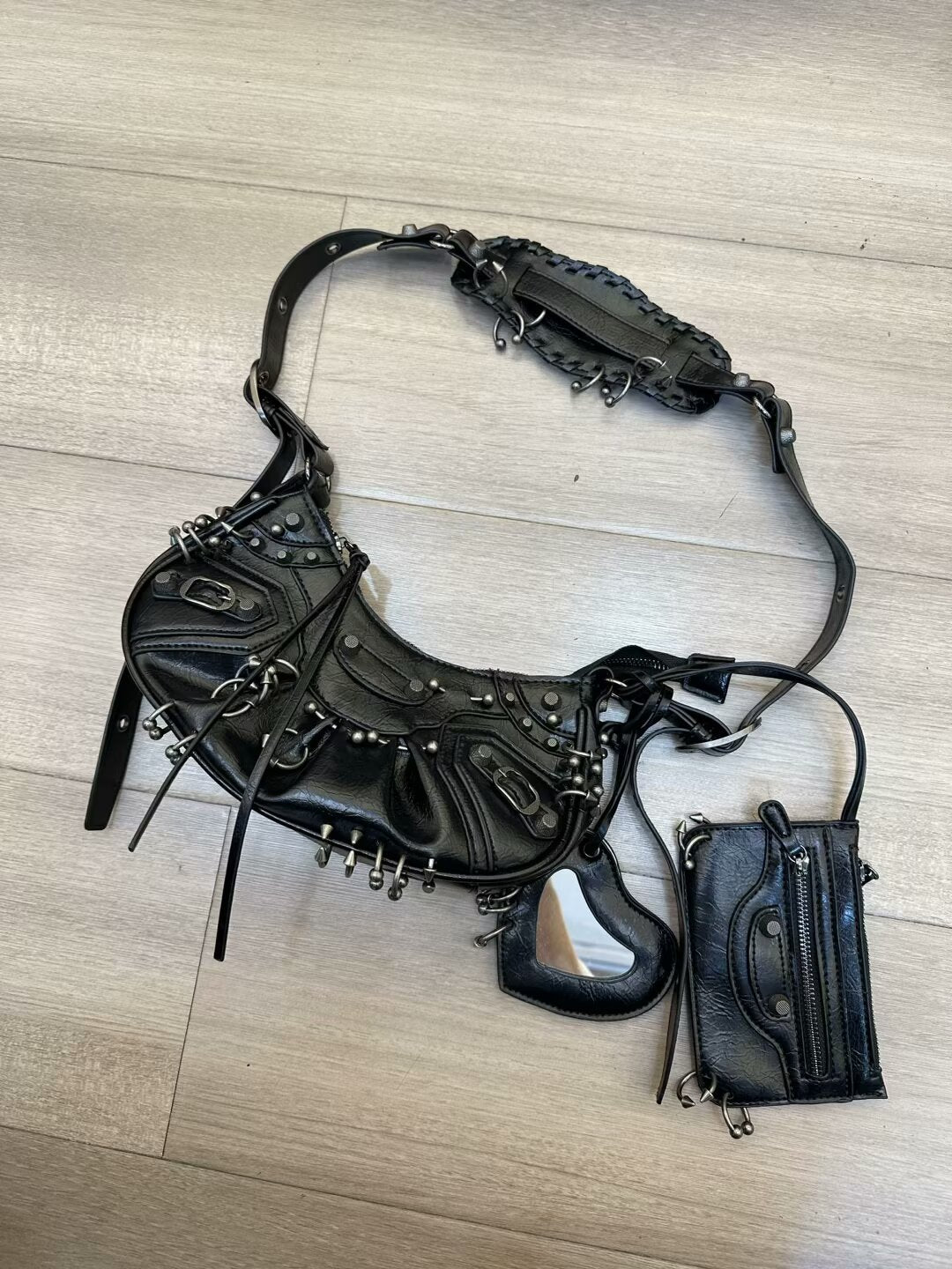 Women's Trendy Unique Black White Rivet Decorative Women's Messenger Bag