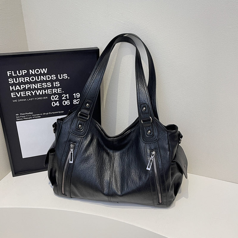 Women's High-grade Fashion Brown Solid Color Large Women's Shoulder Bag