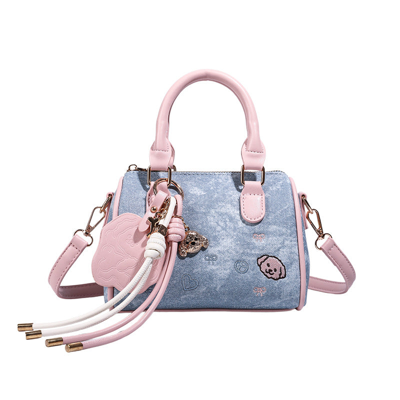 Design Denim Blue Cloth Bread Puppy Shoulder Bags