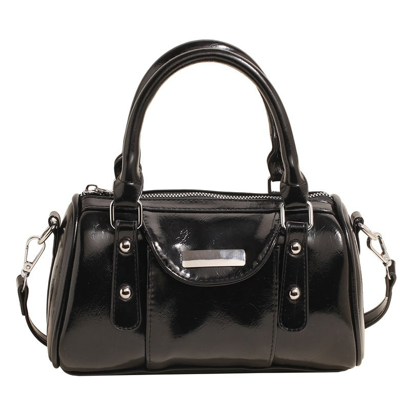 Women's Korean Style Wax Oil Leather High-grade Cylinder Simple Fashion Small Square Bag
