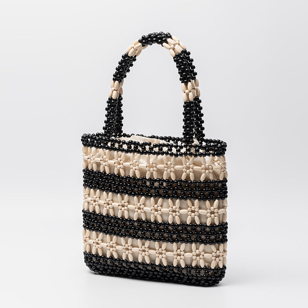 Women's Woven Seaside Beach Vacation With Wooden Beads Women's Shoulder Bag