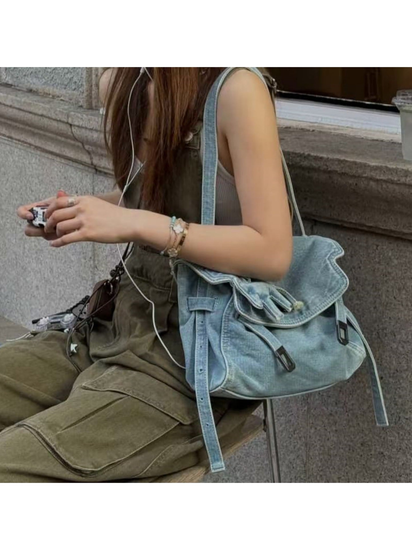 Denim Fashion Large Capacity Commuter Vintage Bags