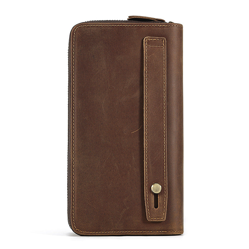 Men's Long Genuine Leather Zipper Multiple Slots Crazy Handbags