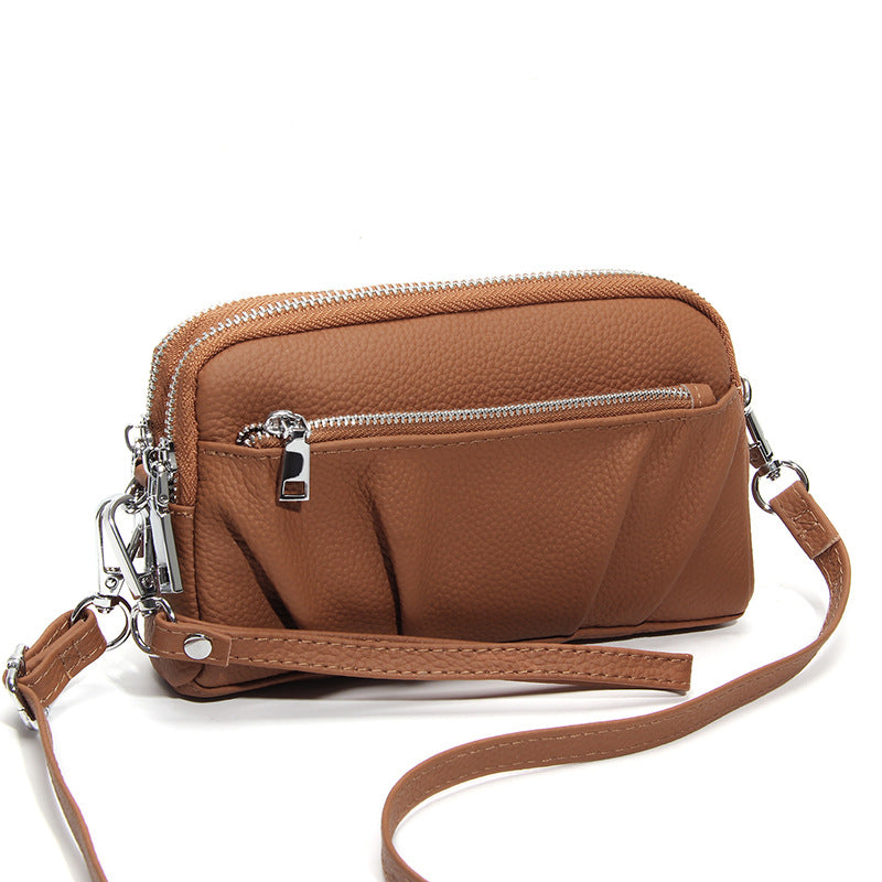 Women's Leather Large Capacity Fashionable Simple Pleated Lightweight Women's Messenger Bag