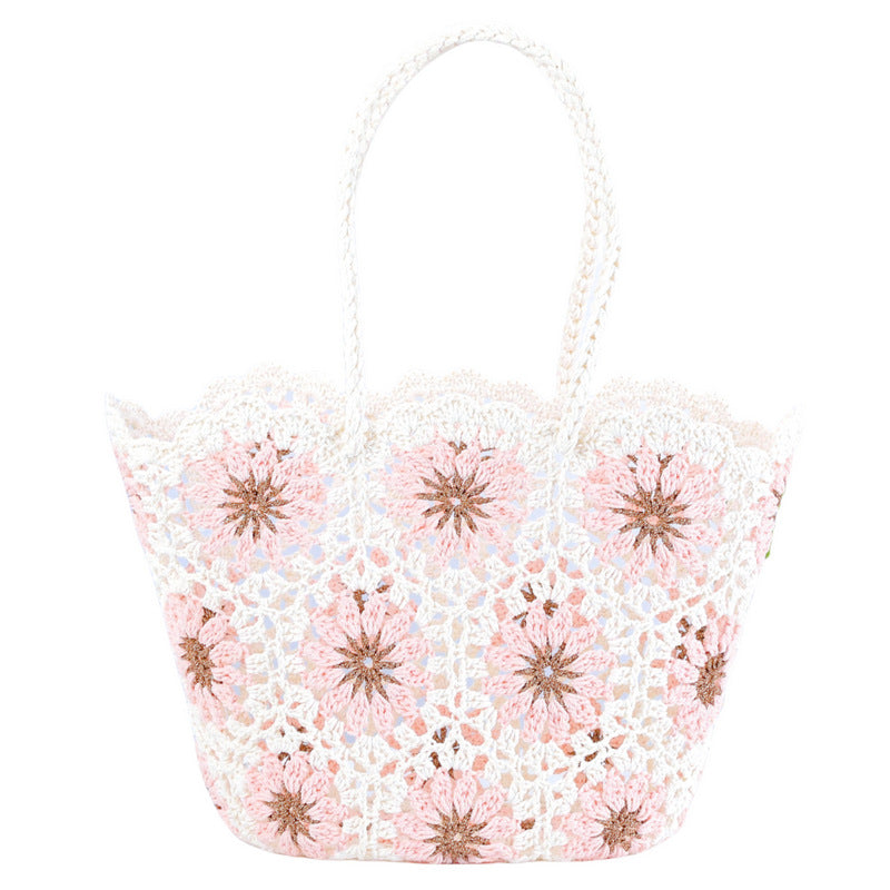 Women's Patchwork Hollow Leisure Vacation Bearded Needle Korean Tote Bags