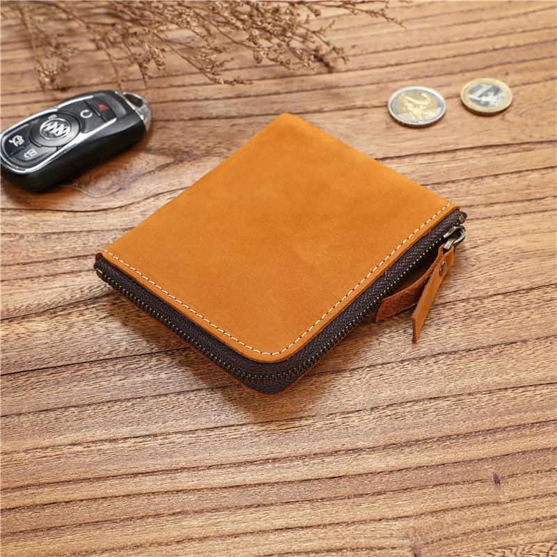 Men's Crazy Horse First Layer Short Cowhide Zipper Ladies Wallet
