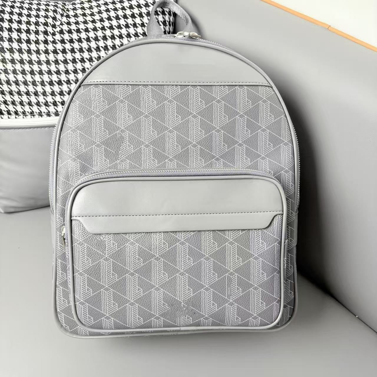 Men's Fashion Personalized Plaid Leather Printed Classic Backpacks