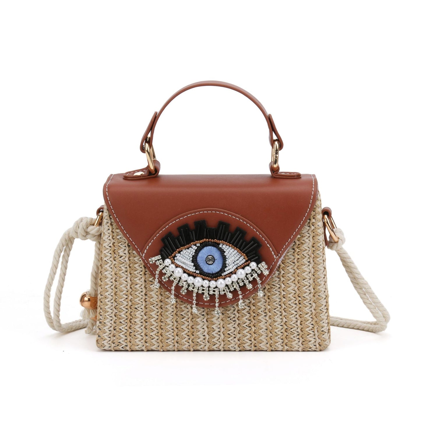 Women's Summer Woven Cartoon Big Eyes Funny Women's Shoulder Bag