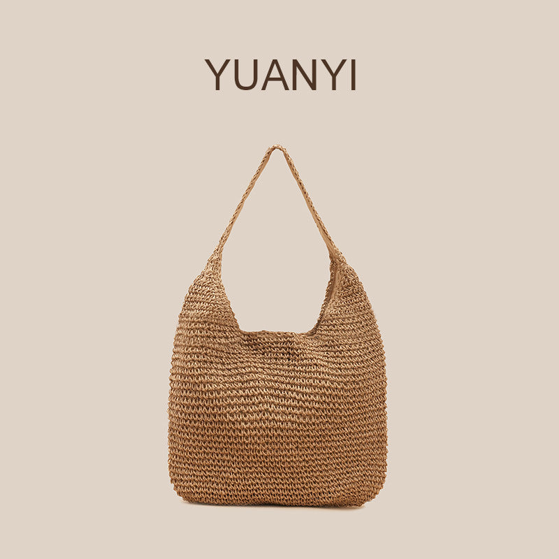 Women's Large Capacity Straw Woven Leisure Beach Vacation Portable Bags