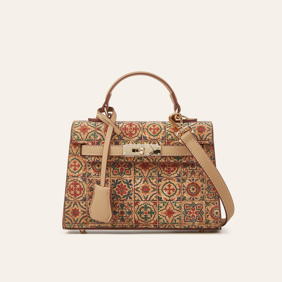 Women's Ethnic Print Large Capacity Portable Commuter Cork Women's Handbag