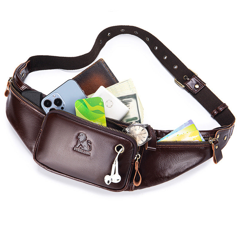 Men's Genuine Leather Cowhide Leisure Style First Men's Chest Bag