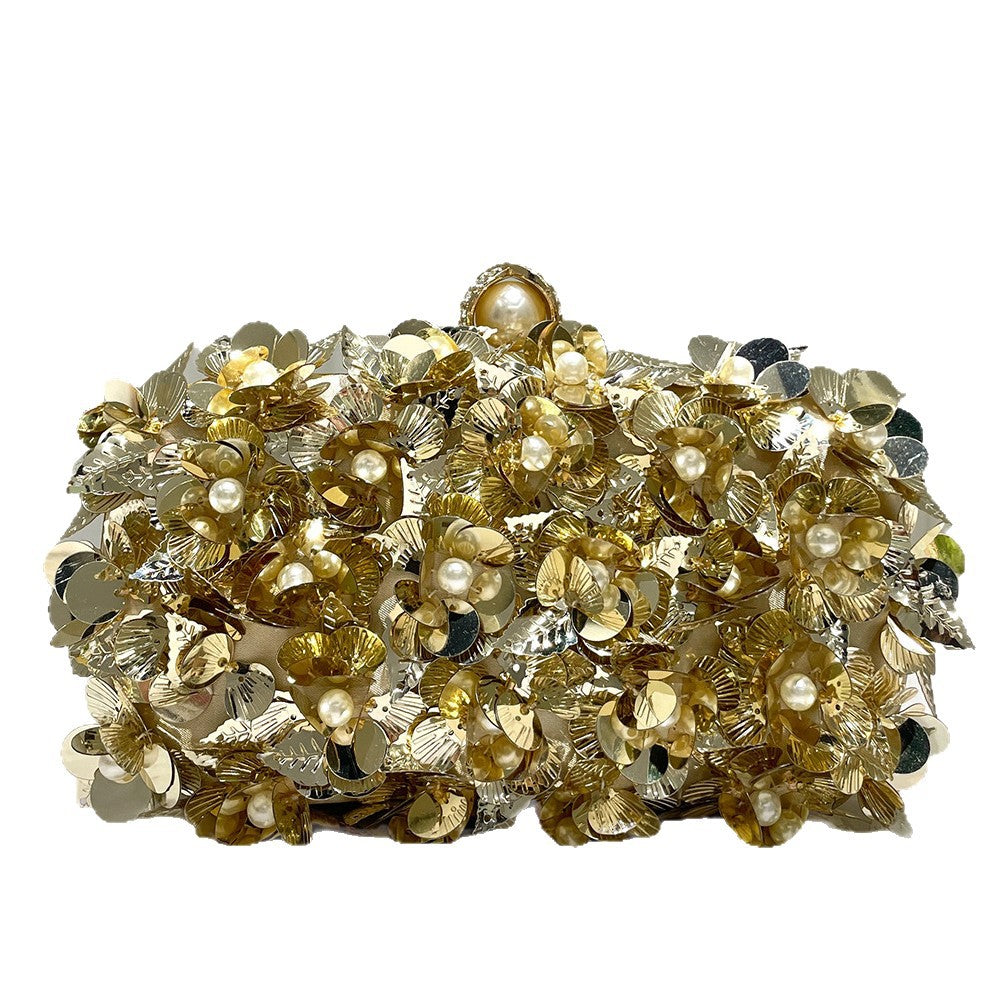 Women's Gold Glitter Flower Sequins Decoration Fashion Temperament Elegant Dress Bags