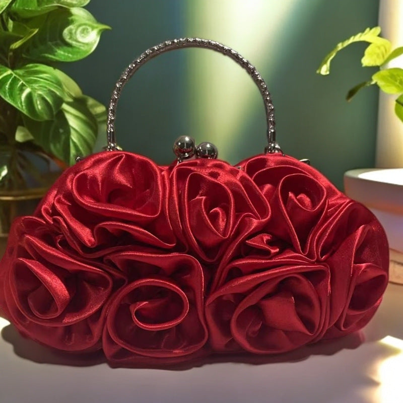 Elegant Satin Cloth With Roses Portable Dinner Bag