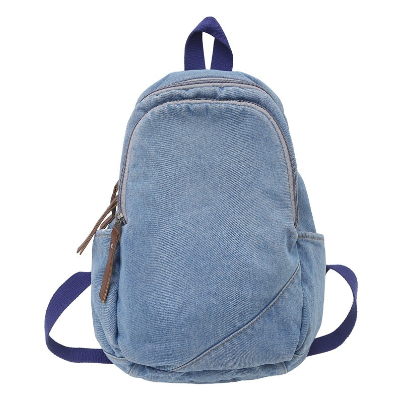 Women's & Men's Retro Denim Large Capacity Simple Camp College Student Schoolbag