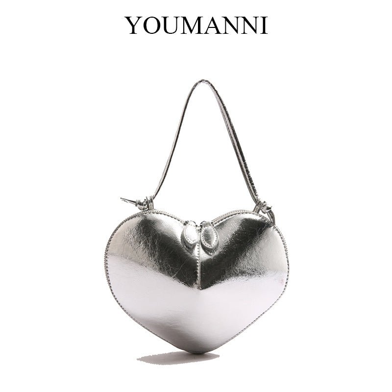 Women's French Fashion Textured Heart Shape Heart-shaped Bags