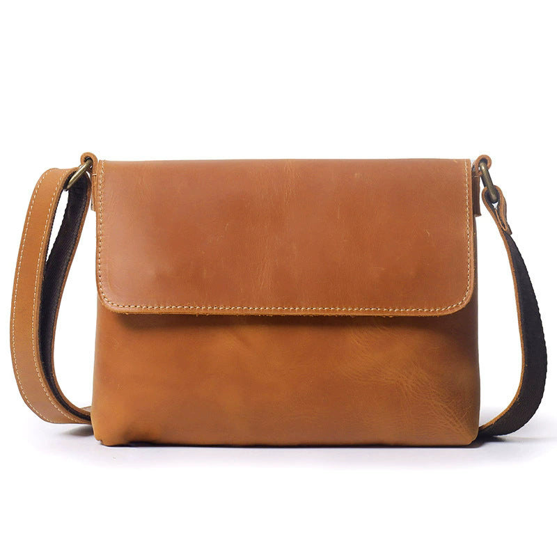 Men's Retro Crazy Horse Leather Simple Large Shoulder Bags